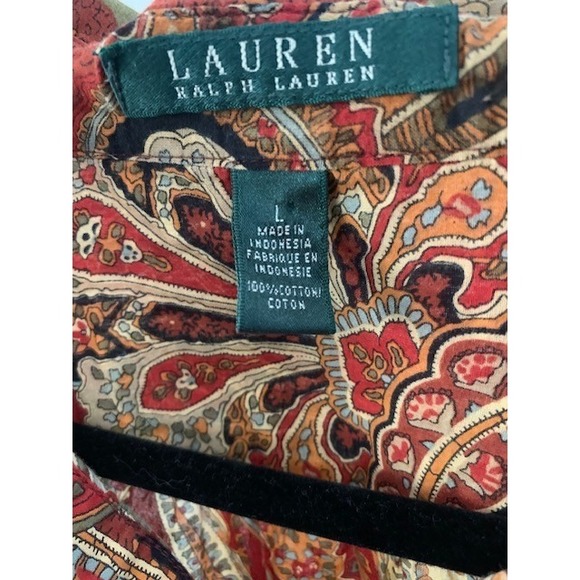 Lauren Ralph Lauren Women Paisley Print Long Sleeve Cotton Button Up Shirt Large - Picture 2 of 3